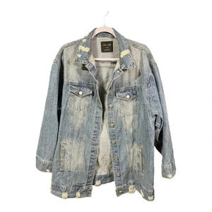 Love Tree Denim Jean Jacket Size Large Womens Blue Distressed Pockets Buttons